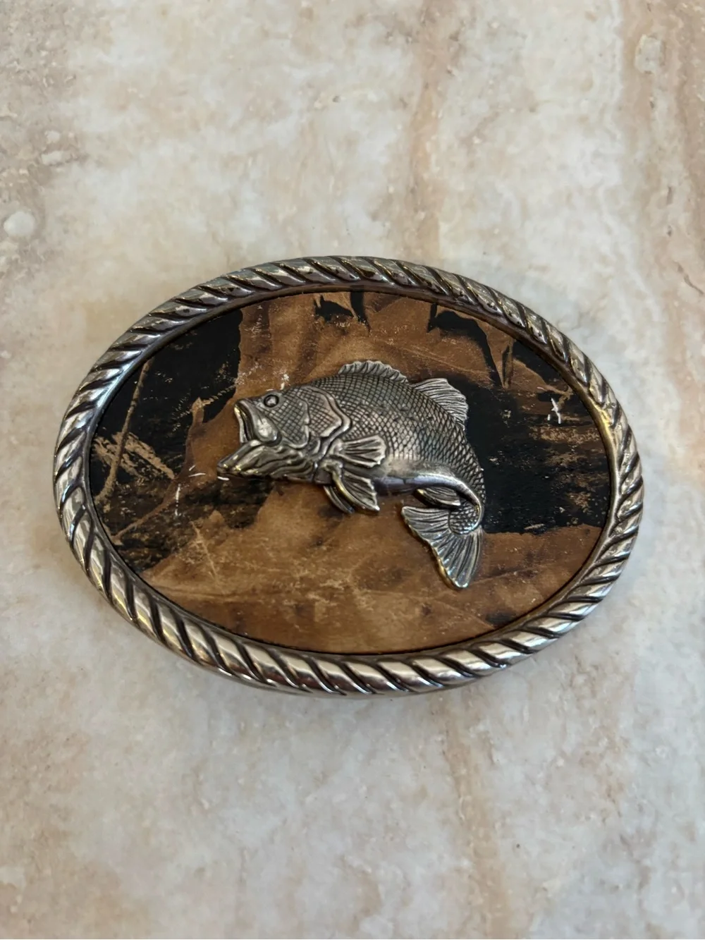 Nocona Fish Oval Belt Buckle with Brown & Black Inlay